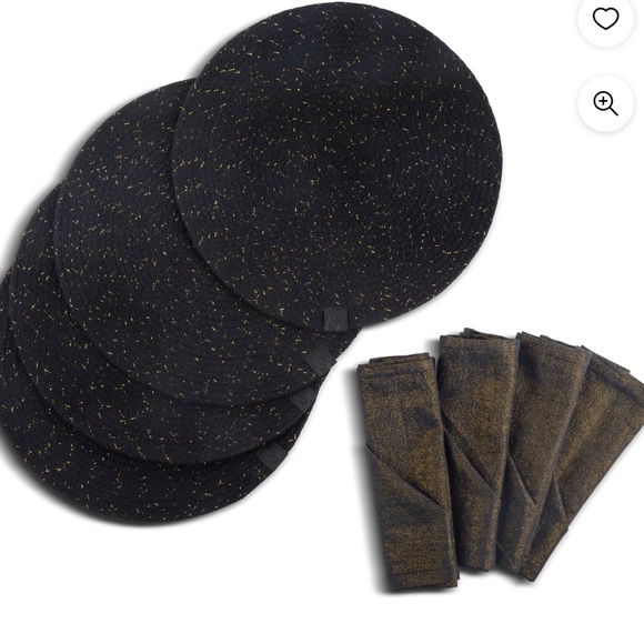 New! Thyme & Table settings napkins placemats & table runner Black Gold & white - Picture 7 of 11